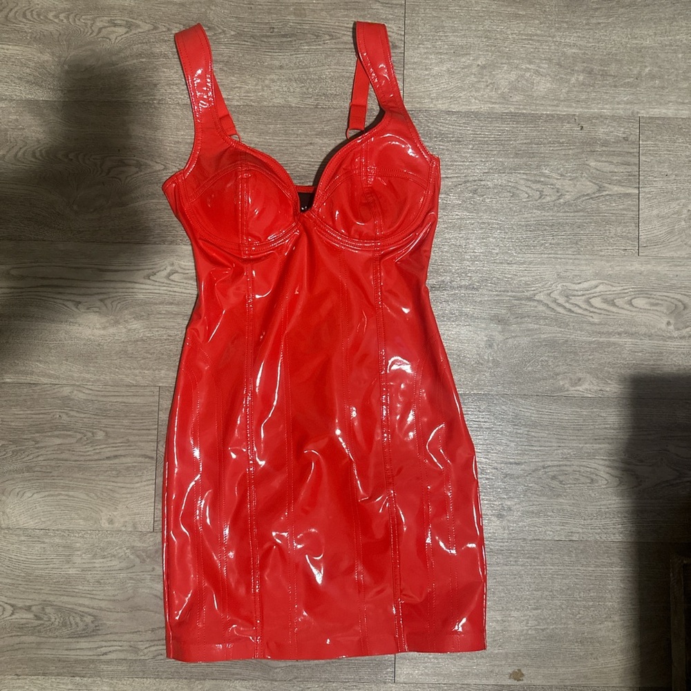 Ivy Park, Red latex bodycon mini dress